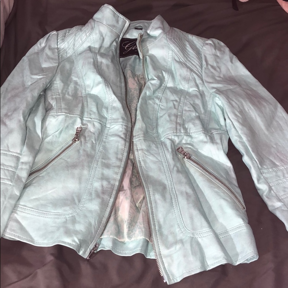 Blue shine genuine Guess Leather Jacket